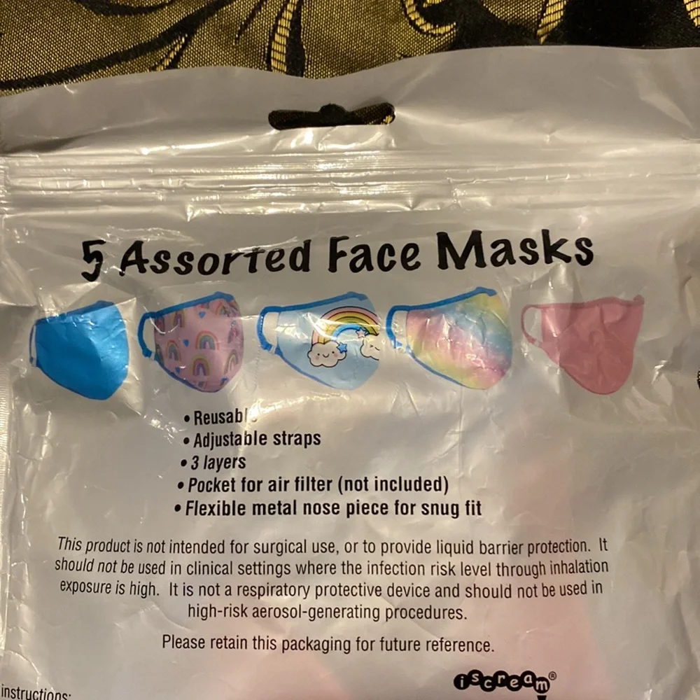 💖💛💙NWT iScream 5 - 3 Layer Face Masks w/Pocket for Filter & Nose Piece